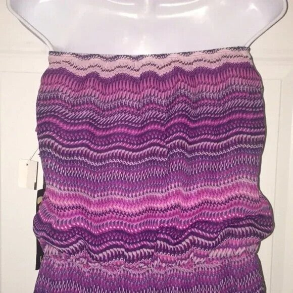 Ali & Kris Strapless Off The Shoulder Summer Sundress Peacock Feather Size Large - Picture 7 of 10